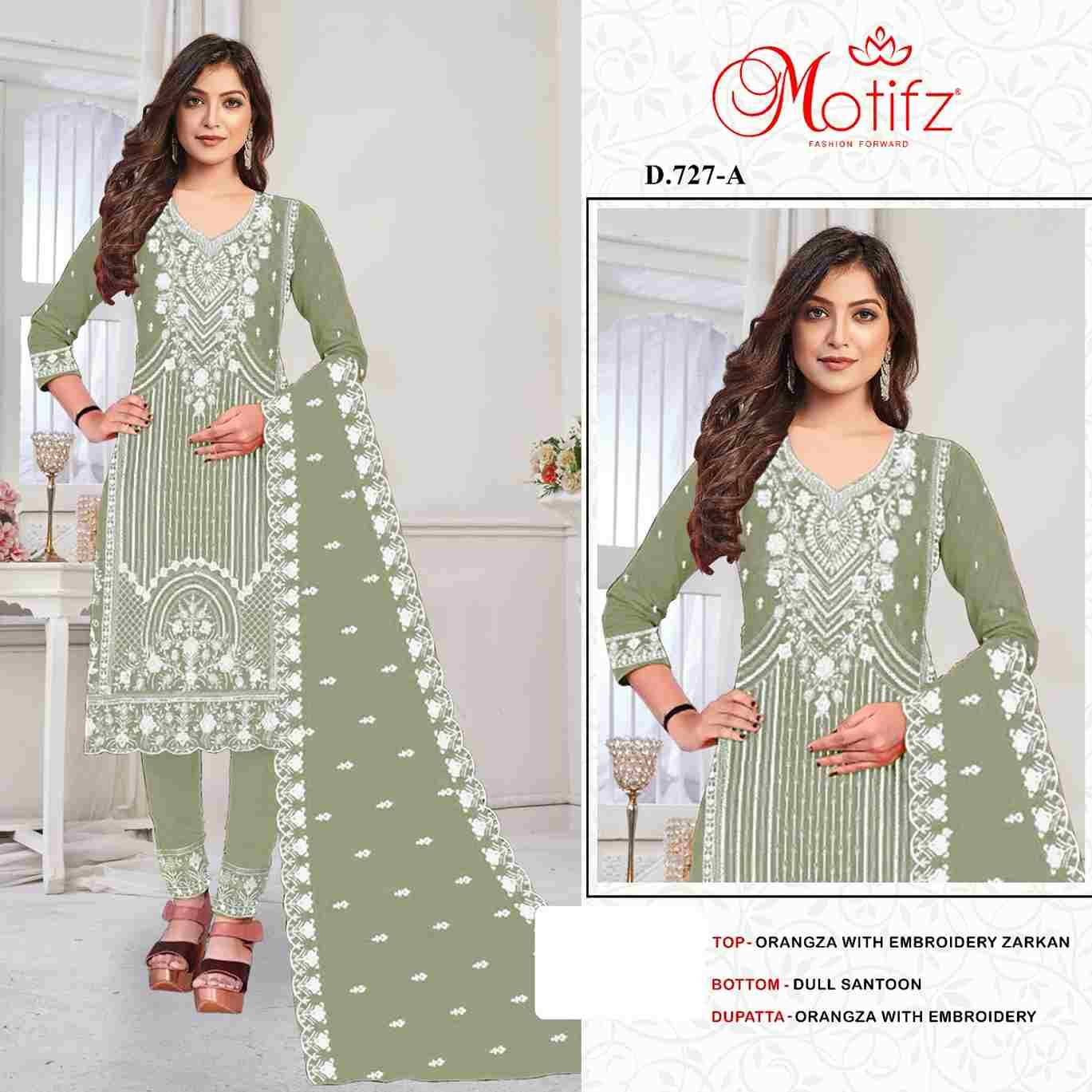 Motifz Hit Design 727 Colours By Motifz 727-A To 727-D Series Beautiful Pakistani Suits Colorful Stylish Fancy Casual Wear & Ethnic Wear Organza Dresses At Wholesale Price