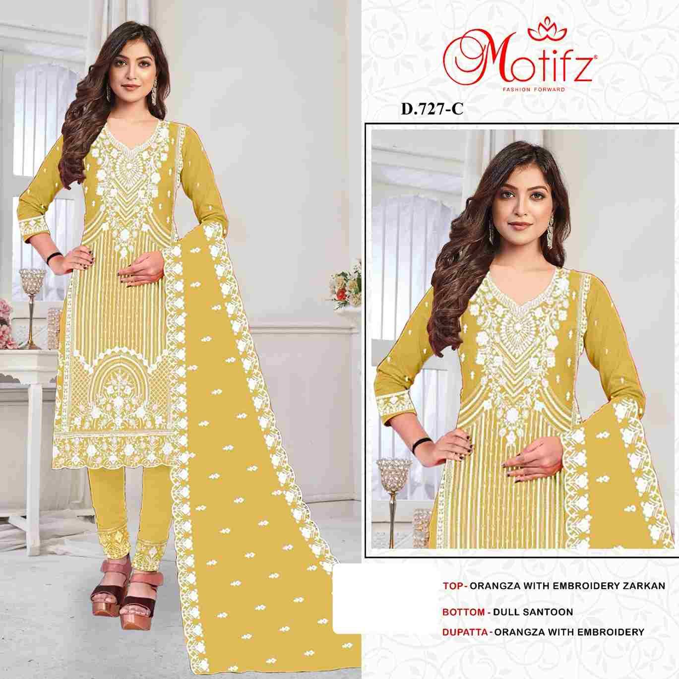 Motifz Hit Design 727 Colours By Motifz 727-A To 727-D Series Beautiful Pakistani Suits Colorful Stylish Fancy Casual Wear & Ethnic Wear Organza Dresses At Wholesale Price