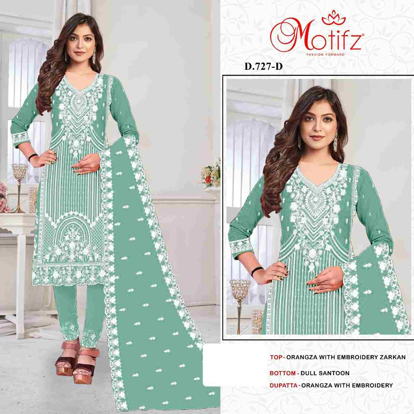 Motifz Hit Design 727 Colours By Motifz 727-A To 727-D Series Beautiful Pakistani Suits Colorful Stylish Fancy Casual Wear & Ethnic Wear Organza Dresses At Wholesale Price