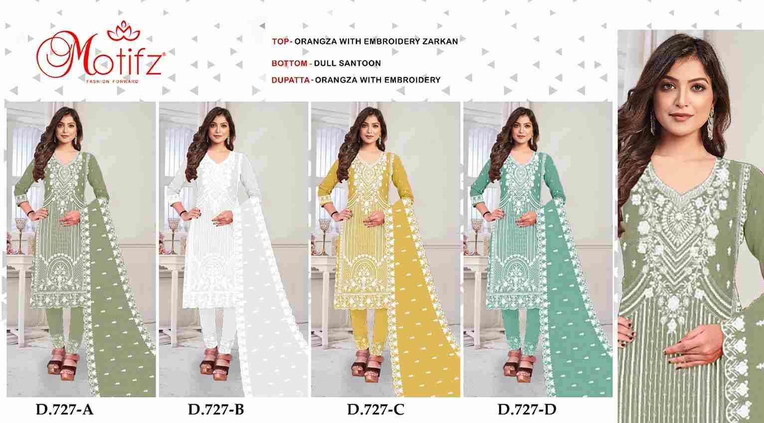 Motifz Hit Design 727 Colours By Motifz 727-A To 727-D Series Beautiful Pakistani Suits Colorful Stylish Fancy Casual Wear & Ethnic Wear Organza Dresses At Wholesale Price