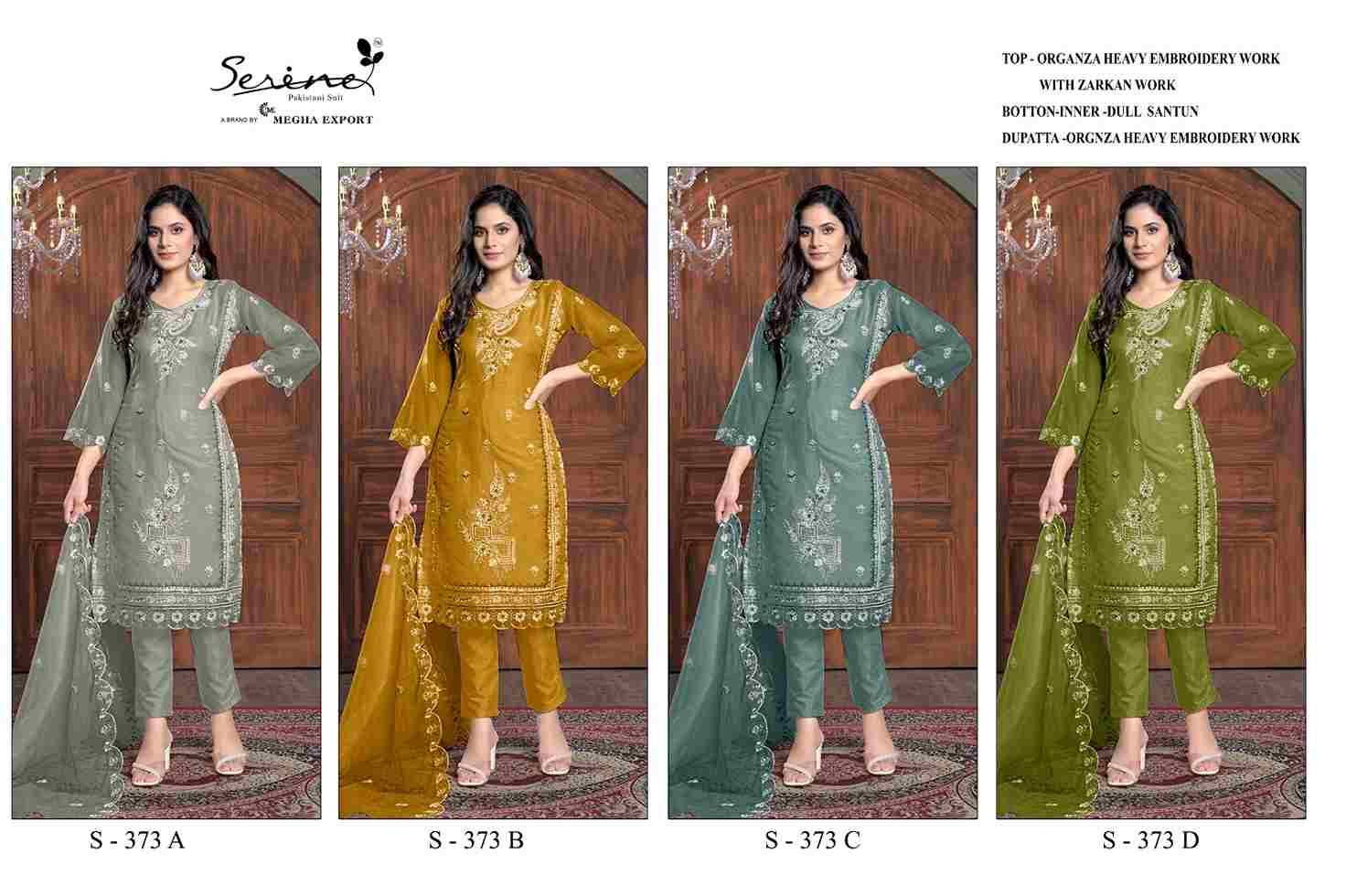 Serene Hit Design S-373 Colours By Serene S-373-A To S-373-D Series Designer Pakistani Suits Beautiful Fancy Colorful Stylish Party Wear & Occasional Wear Organza Embroidered Dresses At Wholesale Price