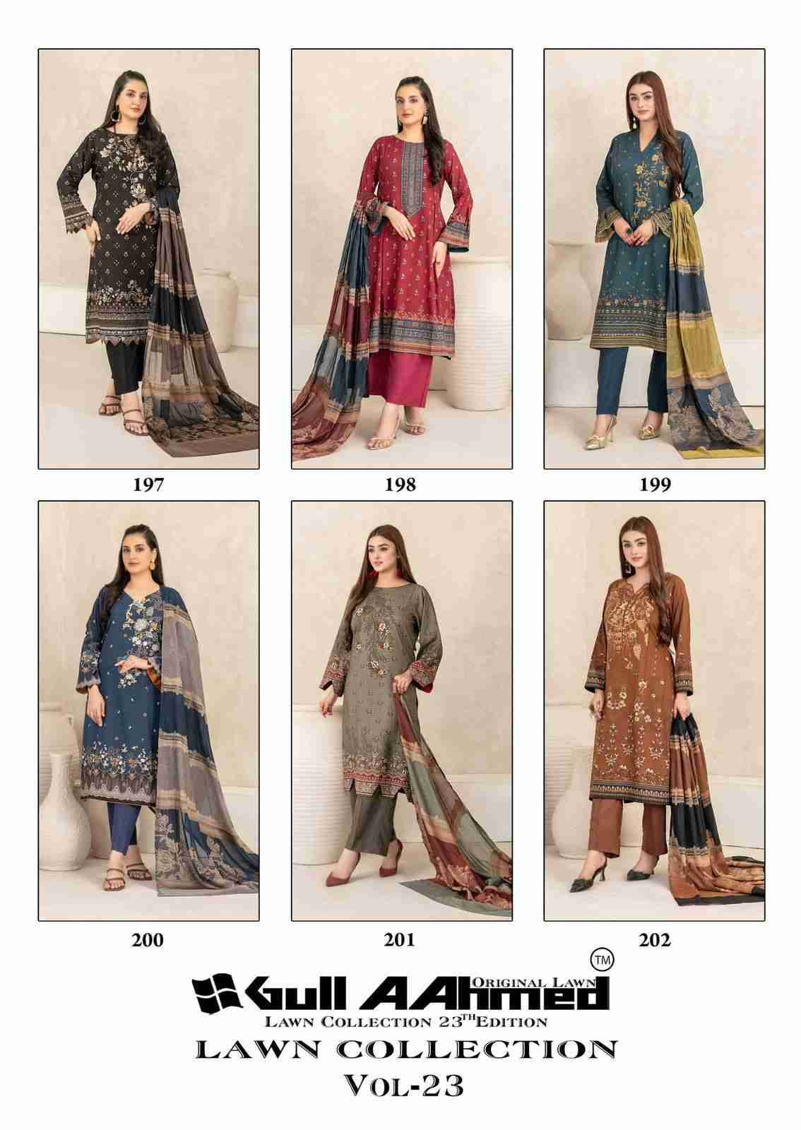 Gull Aahmed Lawn Collection Vol-23 By Gull Aahmed 197 To 202 Series Beautiful Festive Suits Stylish Fancy Colorful Casual Wear & Ethnic Wear Pure Lawn Dresses At Wholesale Price