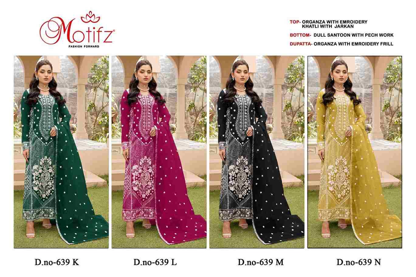 Motifz Hit Design 639 Colours Vol-4 By Motifz 639-K To 639-N Series Beautiful Pakistani Suits Colorful Stylish Fancy Casual Wear & Ethnic Wear Organza Dresses At Wholesale Price