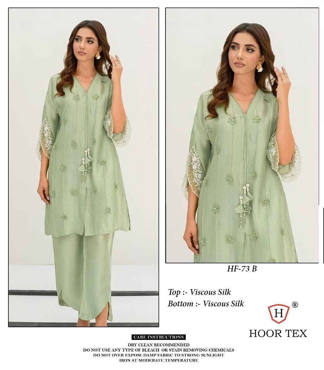 Hoor Tex Hit Design HF-73 Colours By Hoor Tex HF-73-A To HF-73-D Series Wholesale Designer Pakistani Suits Collection Beautiful Stylish Fancy Colorful Party Wear & Occasional Wear Viscose Silk Kurtis With Bottom At Wholesale Price