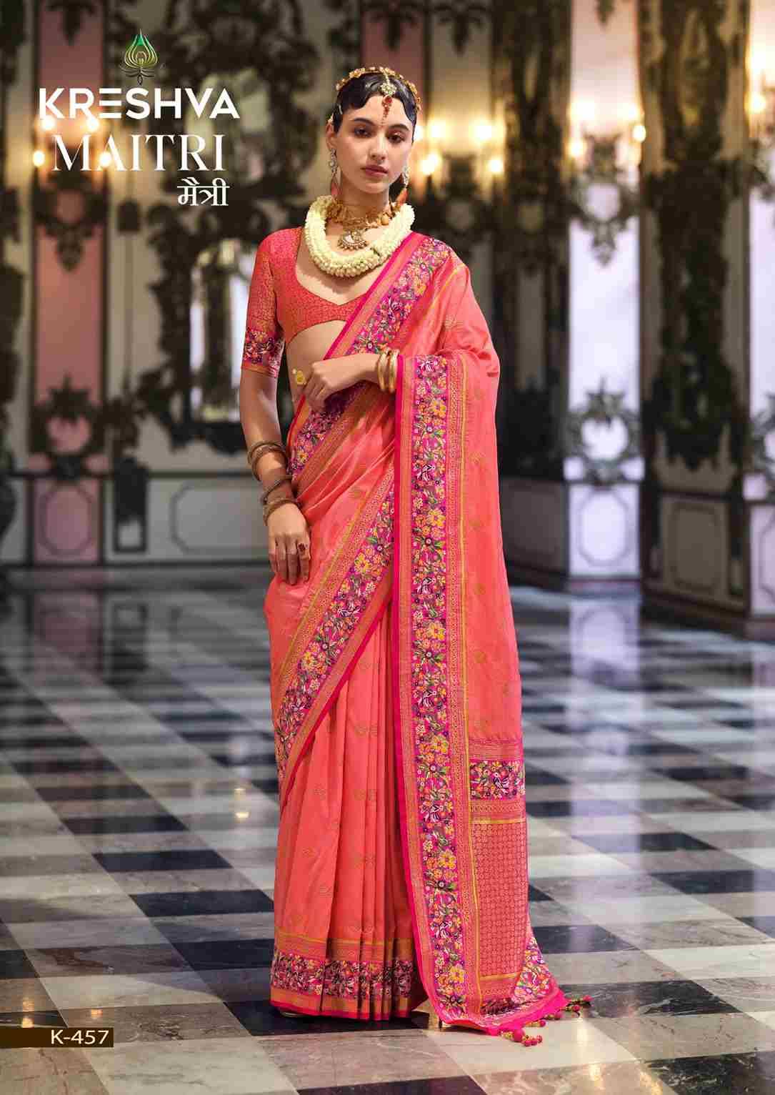 Maitri By Kreshva 454 To 462 Series Indian Traditional Wear Collection Beautiful Stylish Fancy Colorful Party Wear & Occasional Wear Banarasi Silk Sarees At Wholesale Price