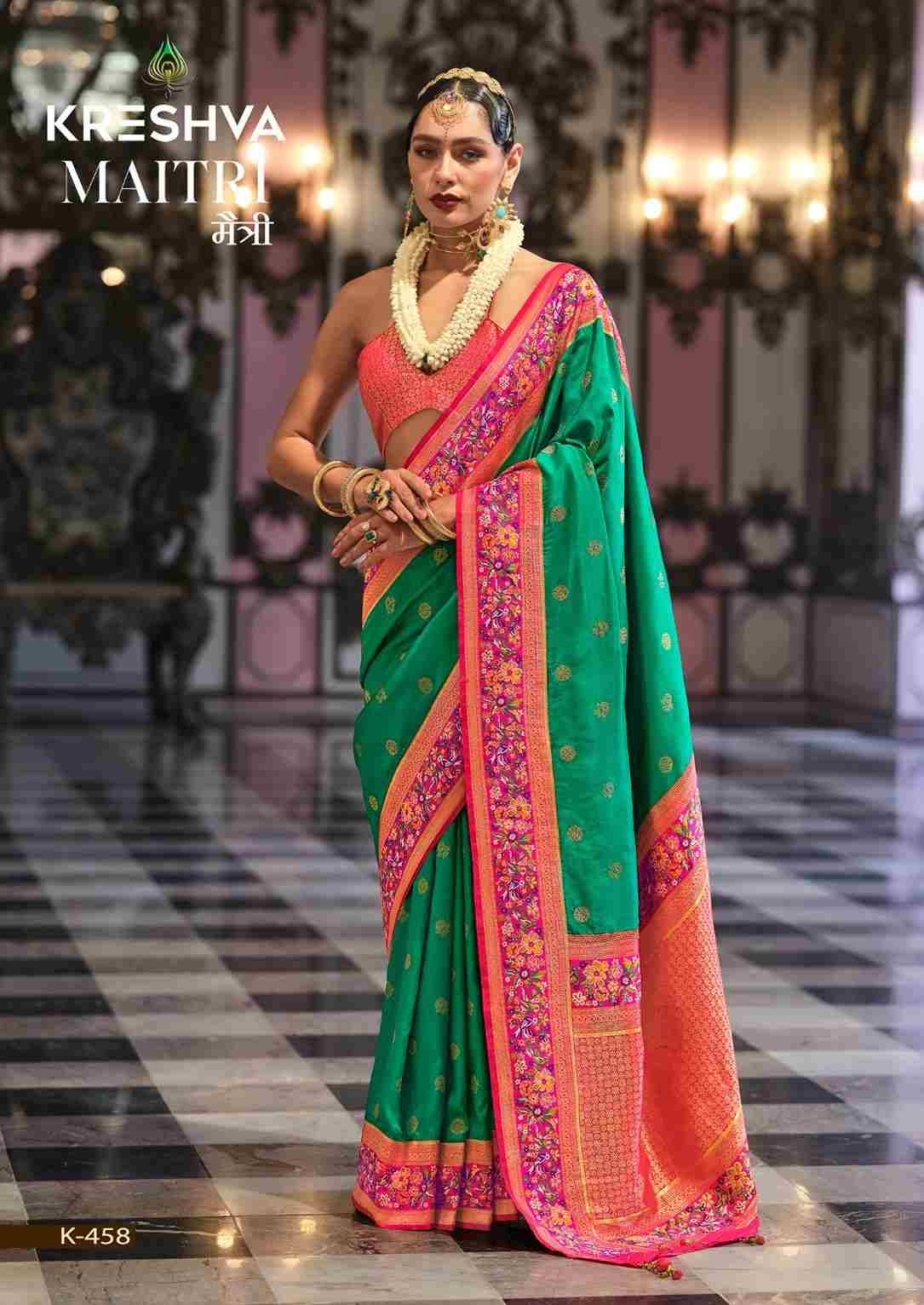 Maitri By Kreshva 454 To 462 Series Indian Traditional Wear Collection Beautiful Stylish Fancy Colorful Party Wear & Occasional Wear Banarasi Silk Sarees At Wholesale Price