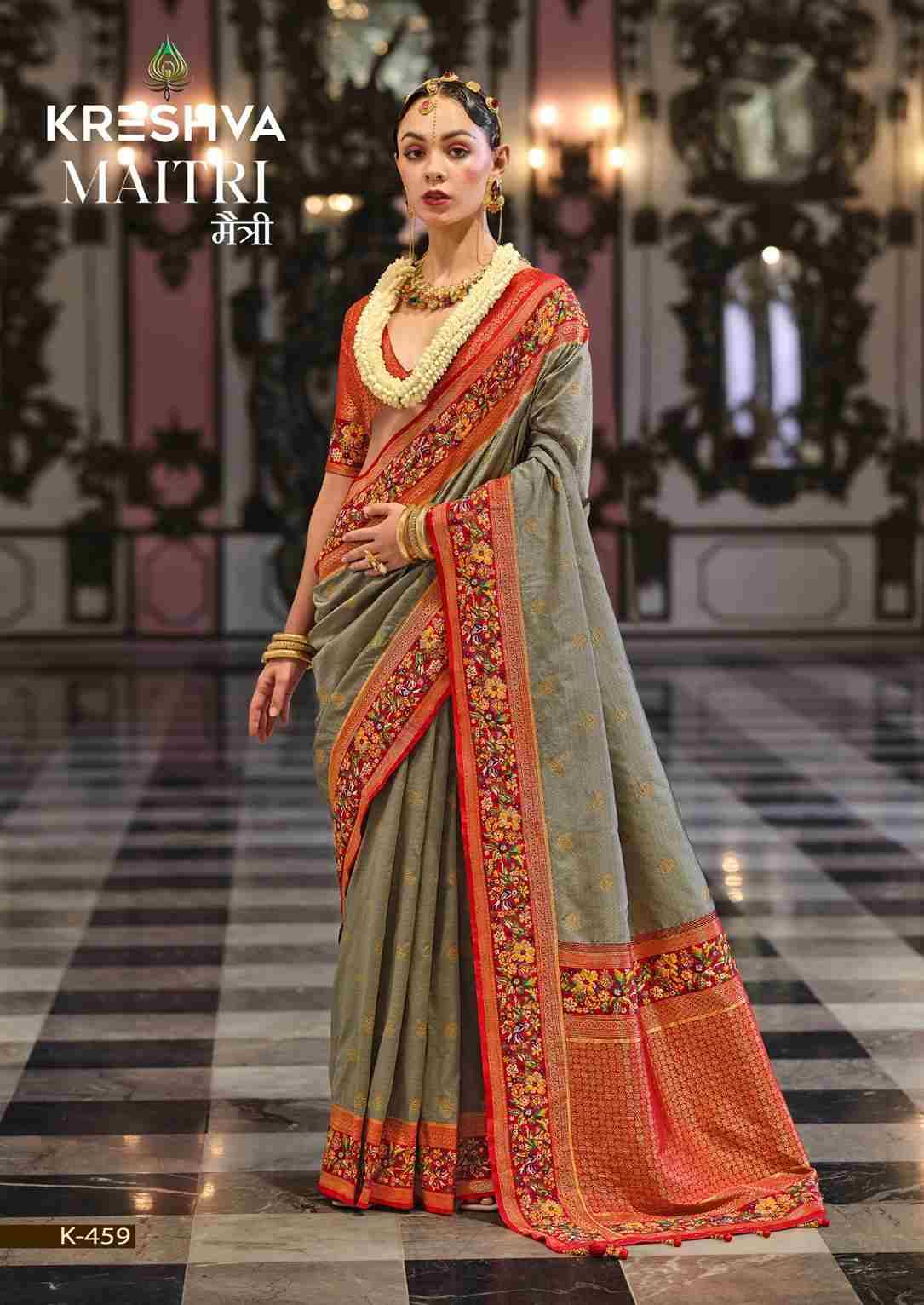 Maitri By Kreshva 454 To 462 Series Indian Traditional Wear Collection Beautiful Stylish Fancy Colorful Party Wear & Occasional Wear Banarasi Silk Sarees At Wholesale Price