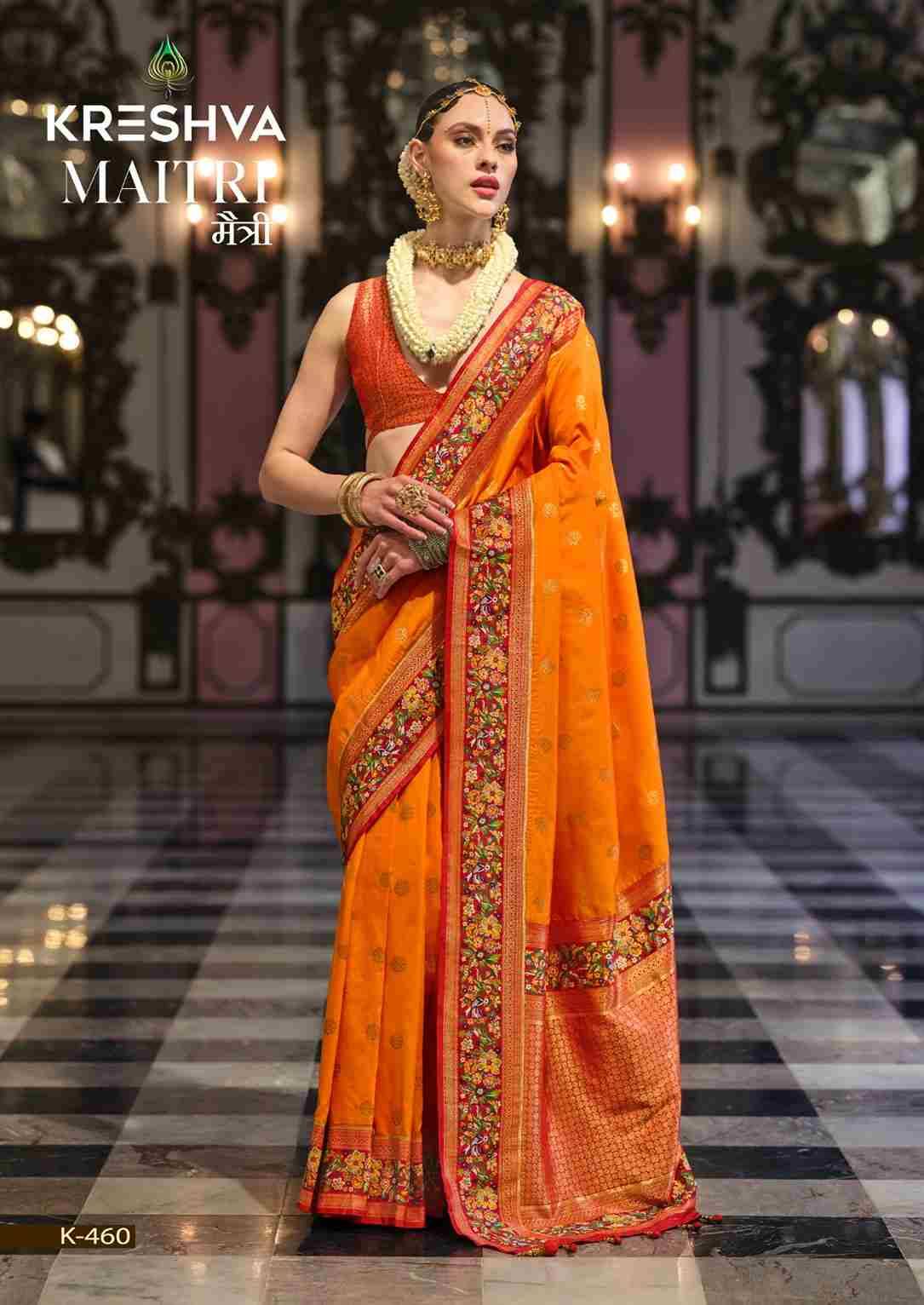 Maitri By Kreshva 454 To 462 Series Indian Traditional Wear Collection Beautiful Stylish Fancy Colorful Party Wear & Occasional Wear Banarasi Silk Sarees At Wholesale Price