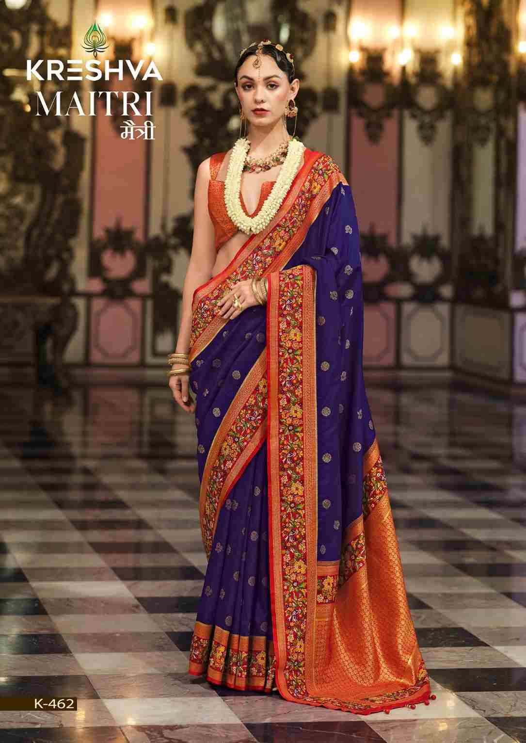 Maitri By Kreshva 454 To 462 Series Indian Traditional Wear Collection Beautiful Stylish Fancy Colorful Party Wear & Occasional Wear Banarasi Silk Sarees At Wholesale Price