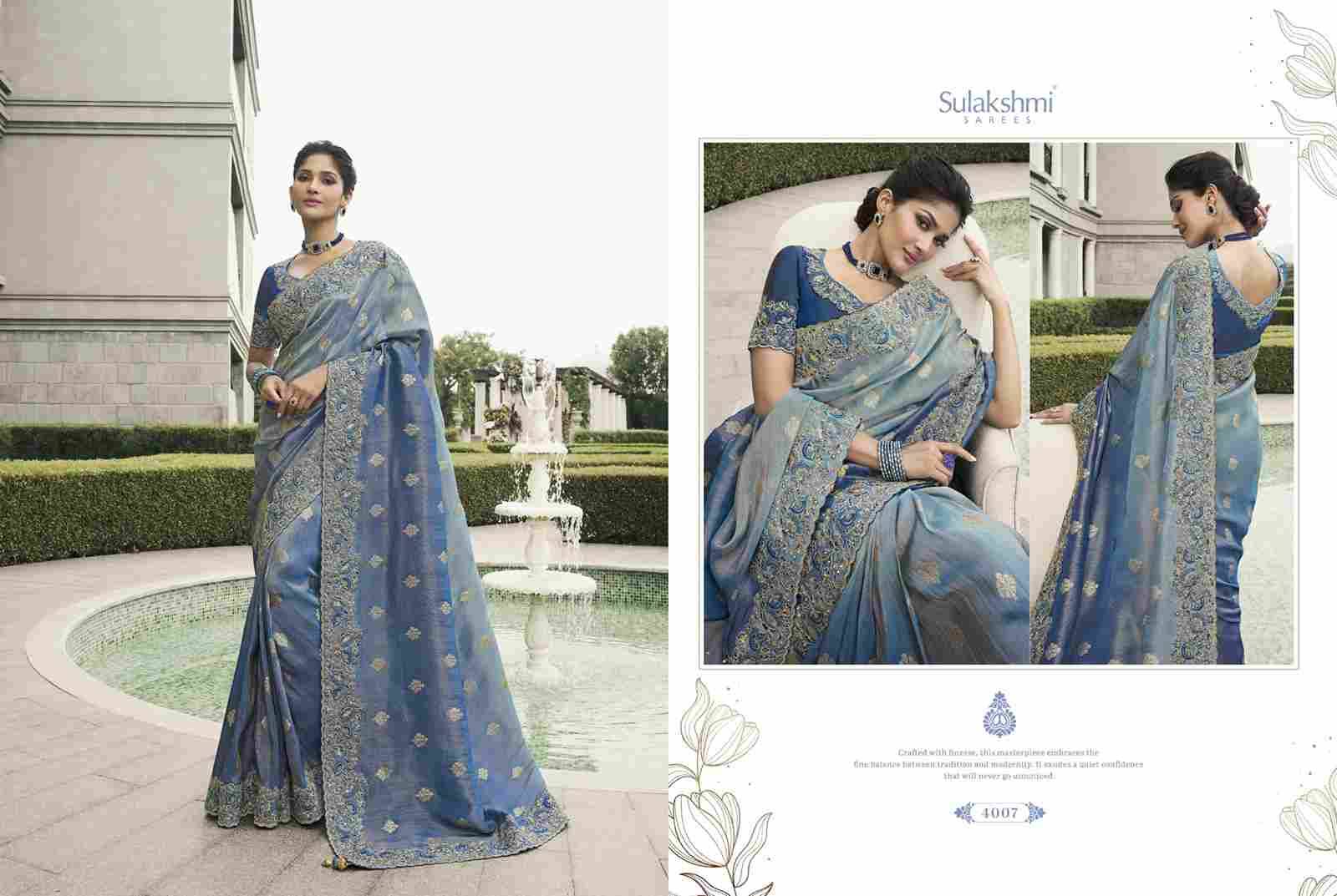 Bridal Heritage By Sulakshmi 4001 To 4012 Series Indian Traditional Wear Collection Beautiful Stylish Fancy Colorful Party Wear & Occasional Wear Tissue Silk Sarees At Wholesale Price