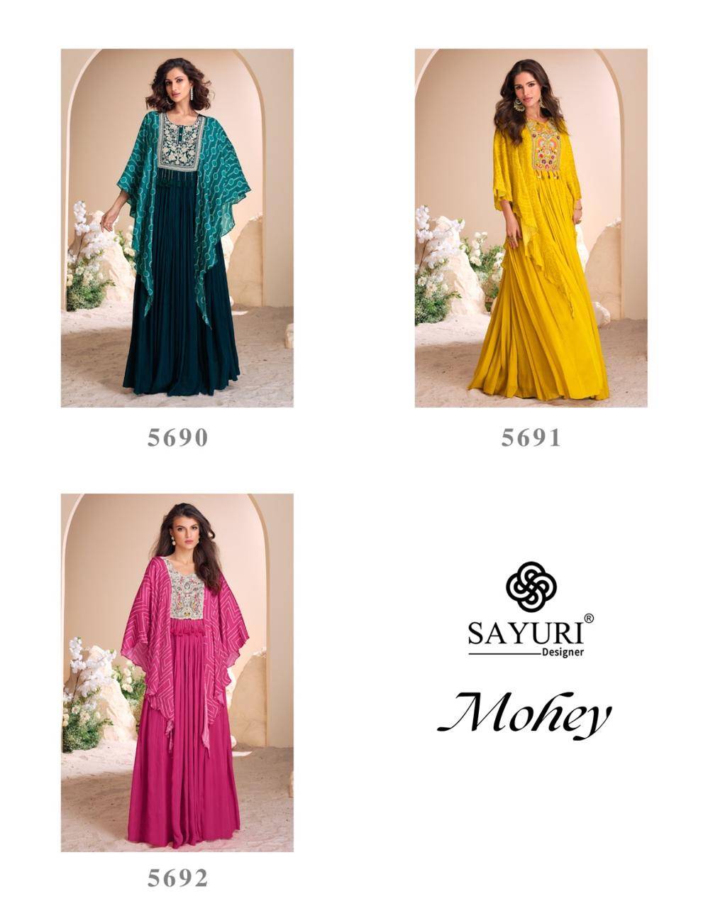 Mohey By Sayuri 5690 To 5692 Series Designer Stylish Fancy Colorful Beautiful Party Wear & Ethnic Wear Collection Chinnon Silk Gown At Wholesale Price