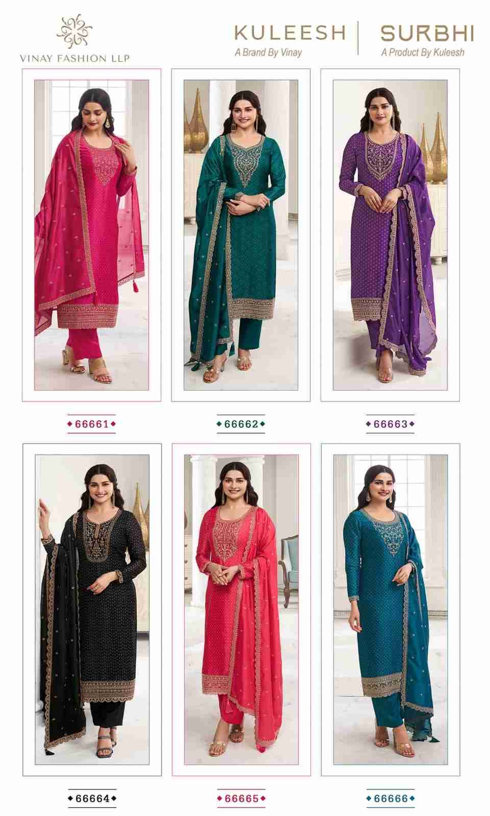 Surbhi By Vinay Fashion 66661 To 66666 Series Designer Festive Suits Collection Beautiful Stylish Fancy Colorful Party Wear & Occasional Wear Silk Georgette Dresses At Wholesale Price