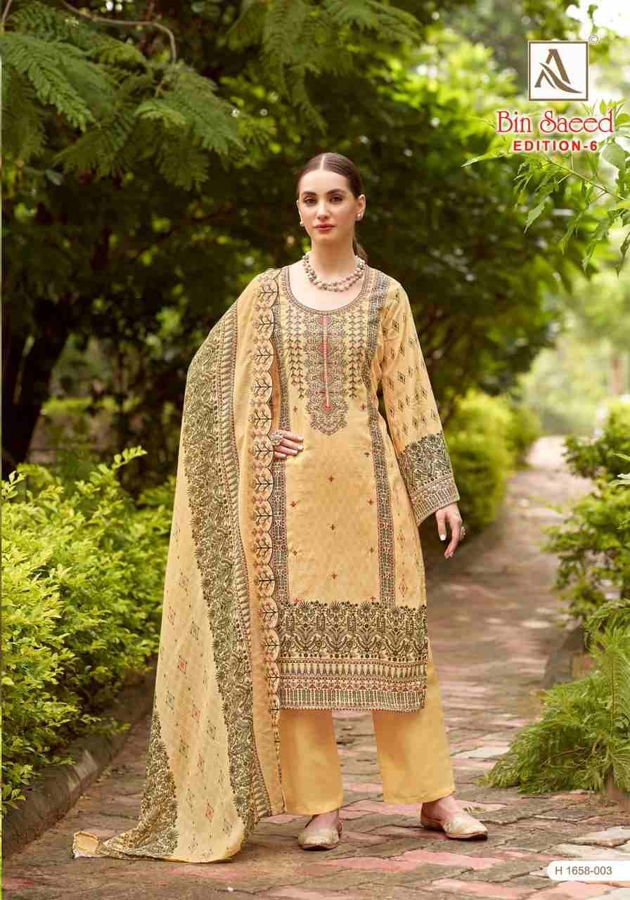 Bin Saeed Vol-6 By Alok Suit 1658-001 To 1658-008 Series Beautiful Festive Suits Stylish Fancy Colorful Casual Wear & Ethnic Wear Pure Cambric Cotton Embroidered Dresses At Wholesale Price