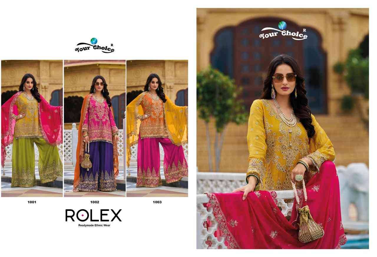 Rolex By Your Choice 1001 To 1003 Series Designer Sharara Suits Beautiful Fancy Colorful Stylish Party Wear & Occasional Wear Chinnon Dresses At Wholesale Price