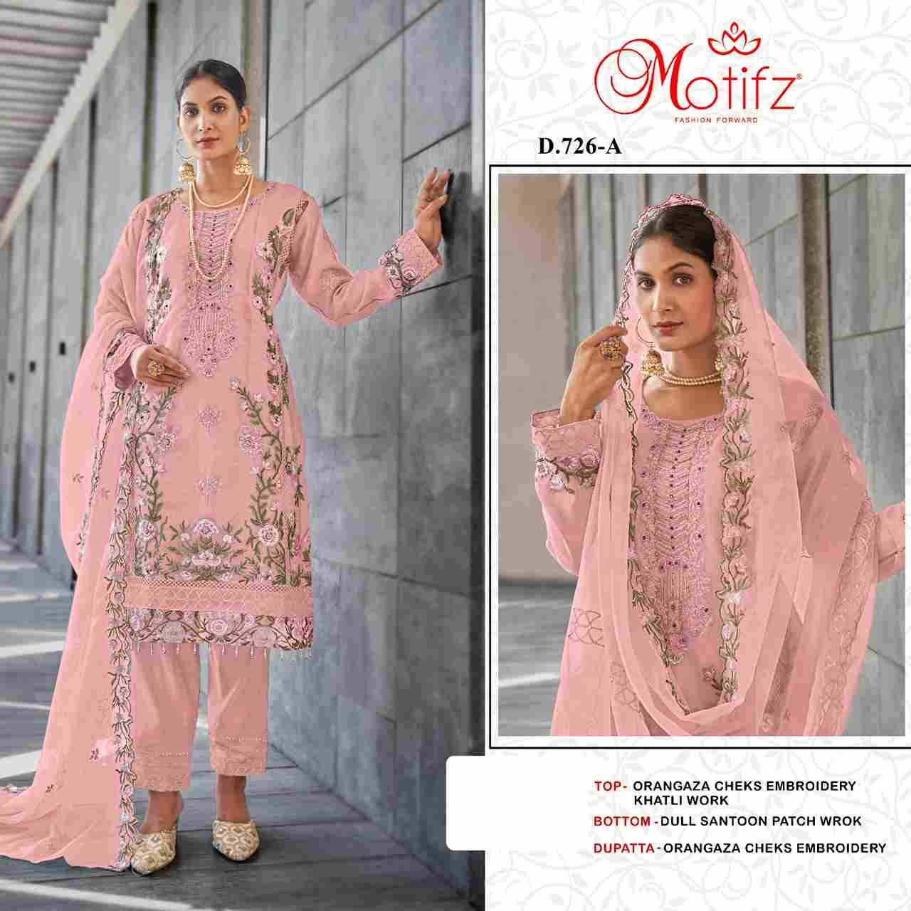 Motifz Hit Design 726 Colours By Motifz 726-A To 726-D Series Beautiful Pakistani Suits Colorful Stylish Fancy Casual Wear & Ethnic Wear Organza Dresses At Wholesale Price