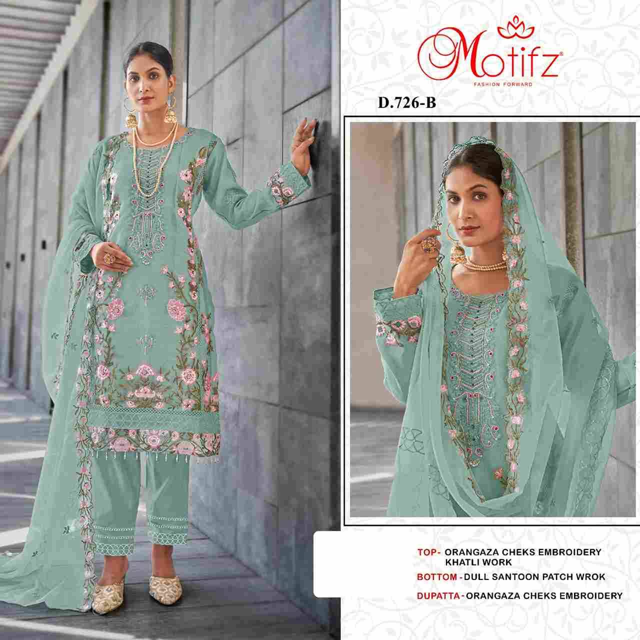 Motifz Hit Design 726 Colours By Motifz 726-A To 726-D Series Beautiful Pakistani Suits Colorful Stylish Fancy Casual Wear & Ethnic Wear Organza Dresses At Wholesale Price