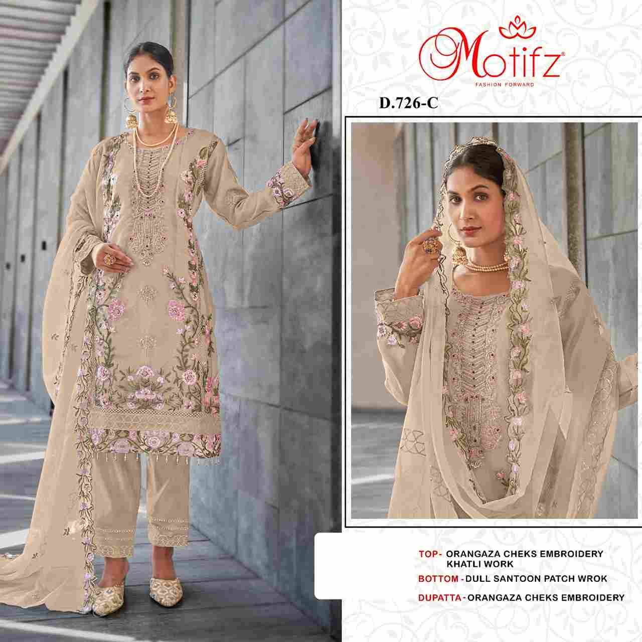 Motifz Hit Design 726 Colours By Motifz 726-A To 726-D Series Beautiful Pakistani Suits Colorful Stylish Fancy Casual Wear & Ethnic Wear Organza Dresses At Wholesale Price