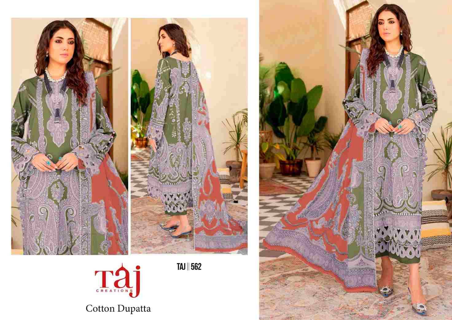 Taj 561 Series By Taj Creation 561 To 563 Series Beautiful Pakistani Suits Colorful Stylish Fancy Casual Wear & Ethnic Wear Pure Cotton Print With Embroidered Dresses At Wholesale Price