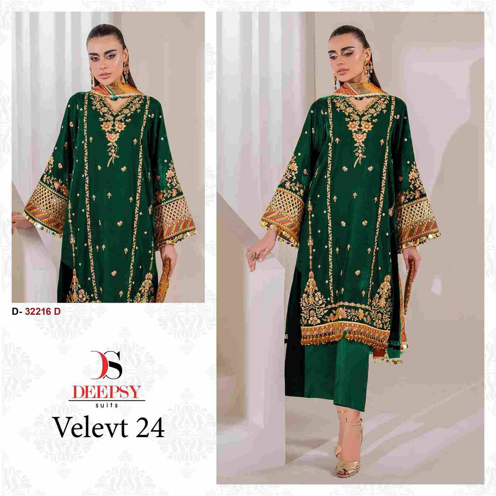 Velvet 32216 Colours By Deepsy Suits 32216-A To 32216-D Series Beautiful Stylish Pakistani Suits Fancy Colorful Casual Wear & Ethnic Wear & Ready To Wear Heavy Velvet Embroidery Dresses At Wholesale Price