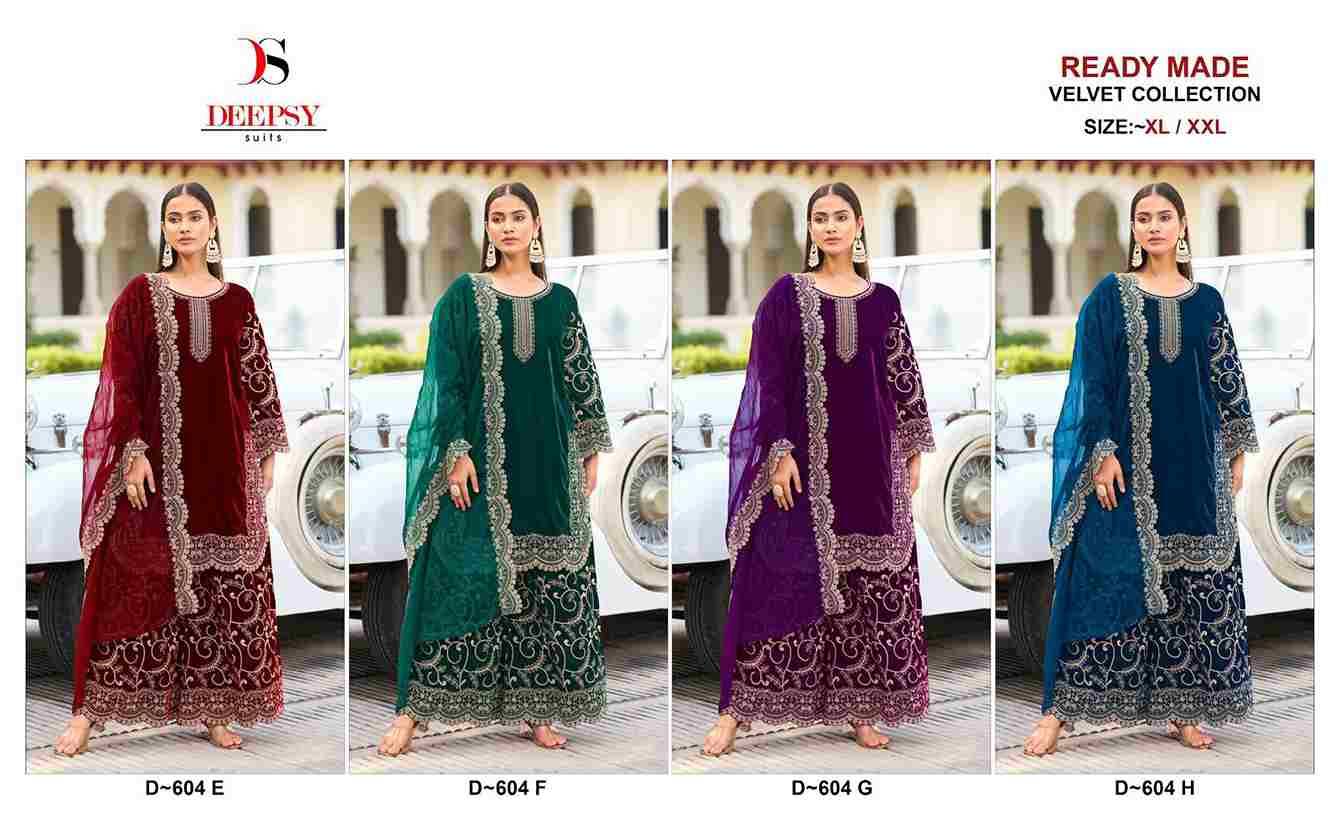 Deepsy Hit Design 604 Colours Vol-2 By Deepsy Suits 604-E To 604-H Series Beautiful Pakistani Suits Colorful Stylish Fancy Casual Wear & Ethnic Wear Pure Velvet Embroidered Dresses At Wholesale Price