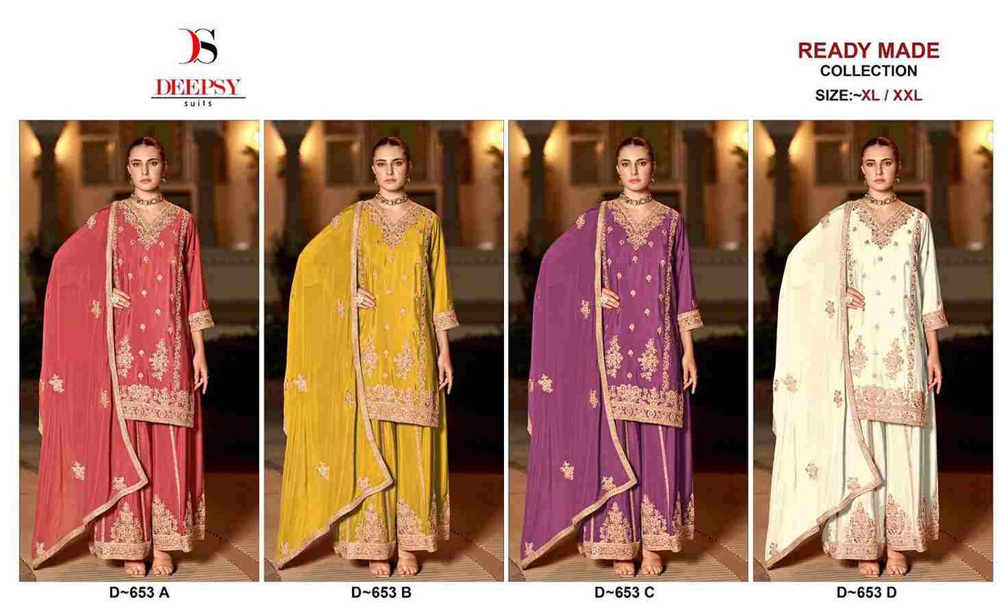 Deepsy Hit Design 653 Colours By Deepsy Suits 653-A To 653-D Series Beautiful Pakistani Suits Colorful Stylish Fancy Casual Wear & Ethnic Wear Pure Chinnon Embroidered Dresses At Wholesale Price