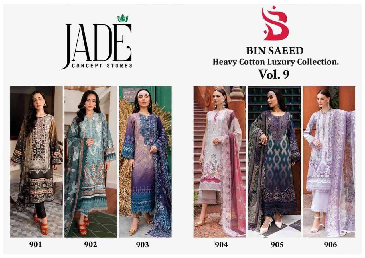 Bin Saeed Vol-9 By Jade 901 To 906 Series Beautiful Festive Suits Stylish Fancy Colorful Casual Wear & Ethnic Wear Pure Lawn Cotton Print Dresses At Wholesale Price