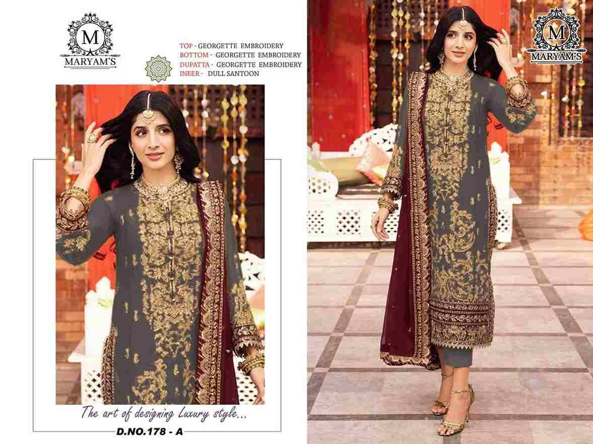 Maryams 179 Colours By Maryams 179-A To 179-D Series Pakistani Suits Beautiful Fancy Colorful Stylish Party Wear & Occasional Wear Georgette Embroidery Dresses At Wholesale Price