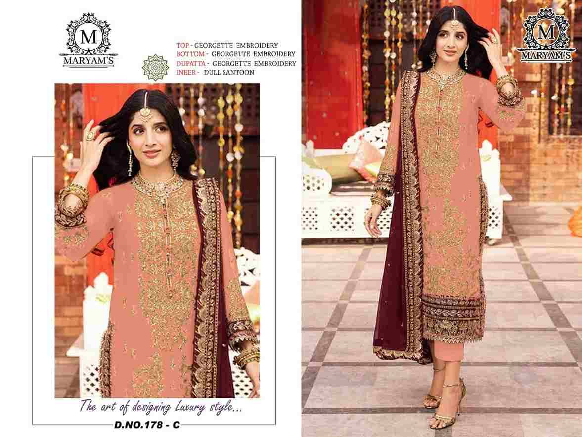 Maryams 179 Colours By Maryams 179-A To 179-D Series Pakistani Suits Beautiful Fancy Colorful Stylish Party Wear & Occasional Wear Georgette Embroidery Dresses At Wholesale Price