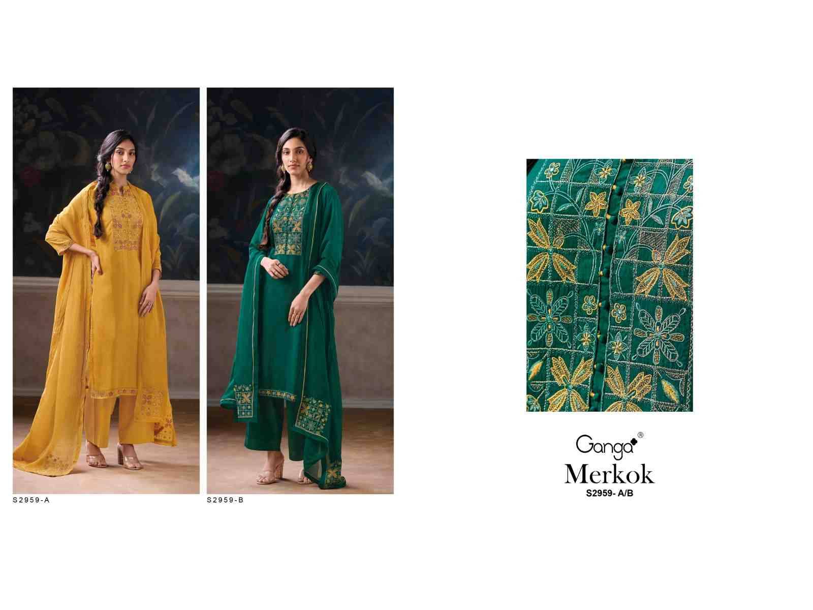 Merkok-2959 By Ganga Fashion 2959-A To 2959-B Series Beautiful Festive Suits Colorful Stylish Fancy Casual Wear & Ethnic Wear Pure Bemberg Dresses At Wholesale Price