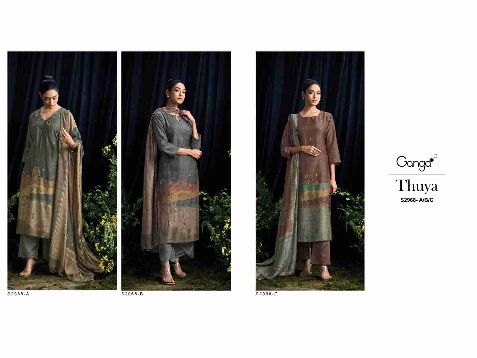 Thuya-2968 By Ganga Fashion 2968-A To 2968-C Series Beautiful Festive Suits Colorful Stylish Fancy Casual Wear & Ethnic Wear Pure Bemberg Silk Dresses At Wholesale Price