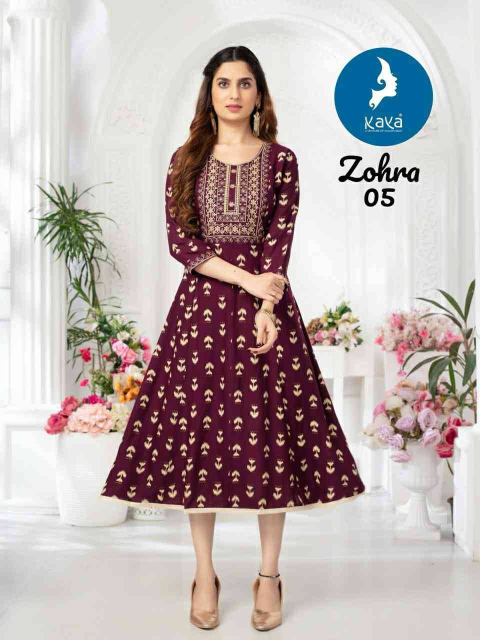 Zohra By Kaya 01 To 08 Series Designer Stylish Fancy Colorful Beautiful Party Wear & Ethnic Wear Collection Rayon Foil Kurtis At Wholesale Price