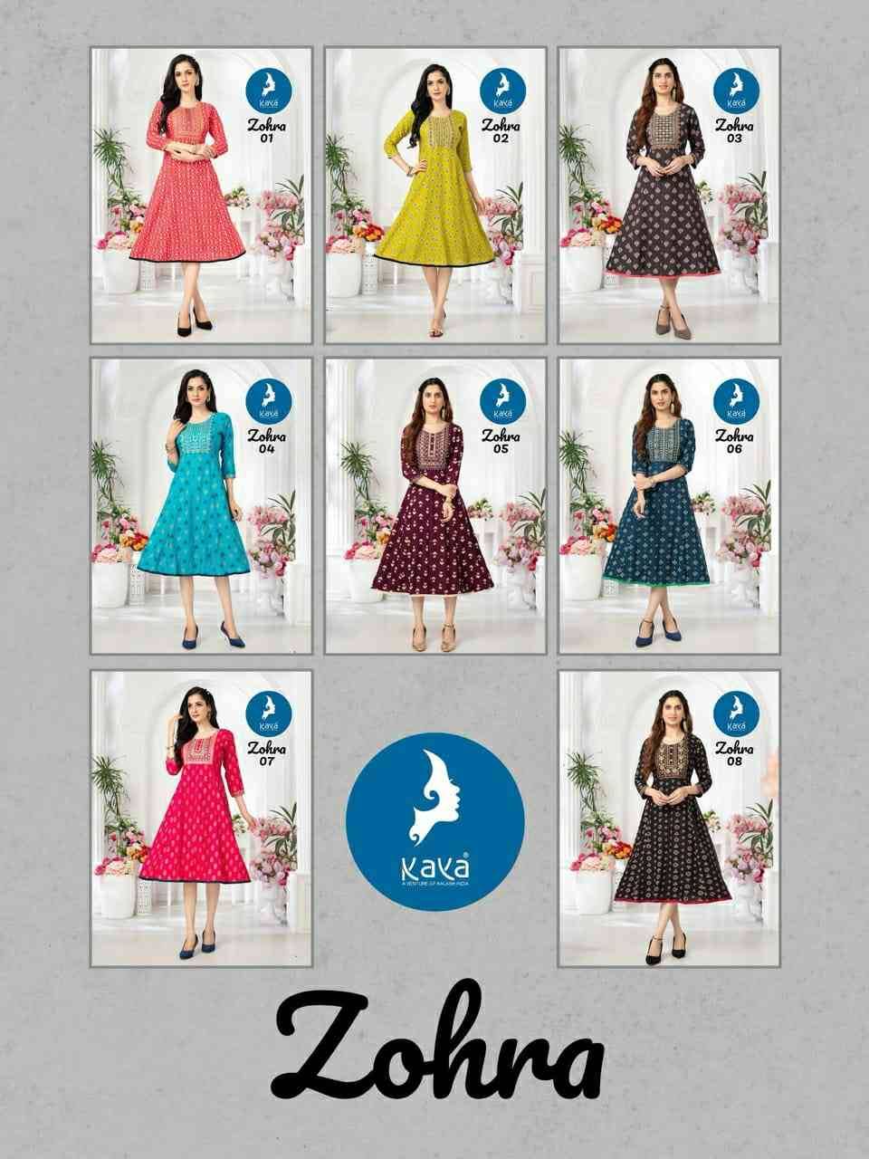 Zohra By Kaya 01 To 08 Series Designer Stylish Fancy Colorful Beautiful Party Wear & Ethnic Wear Collection Rayon Foil Kurtis At Wholesale Price