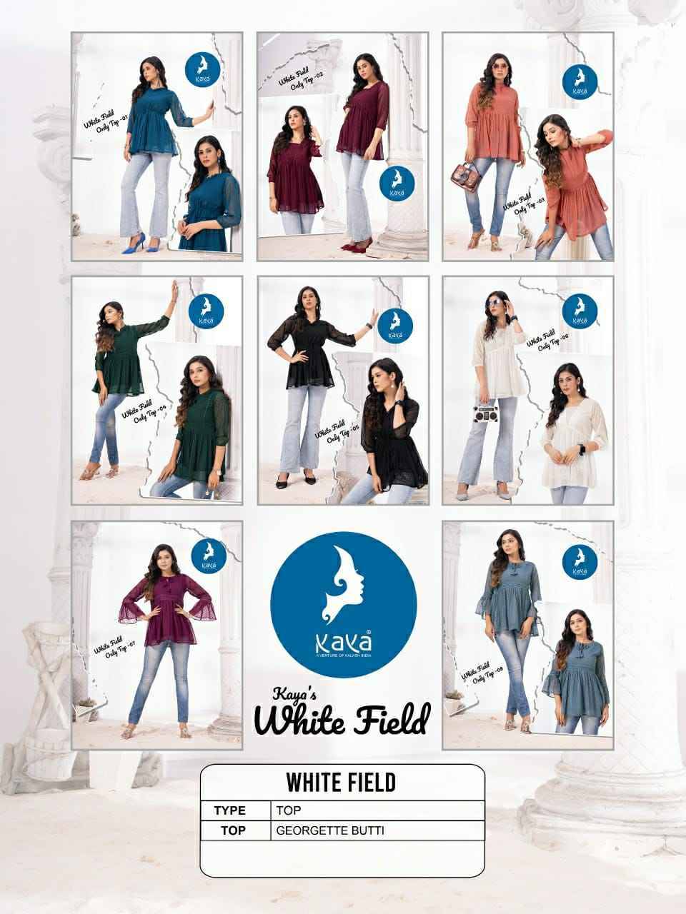 White Field By Kaya 01 To 08 Series Designer Stylish Fancy Colorful Beautiful Party Wear & Ethnic Wear Collection Georgette Tops At Wholesale Price