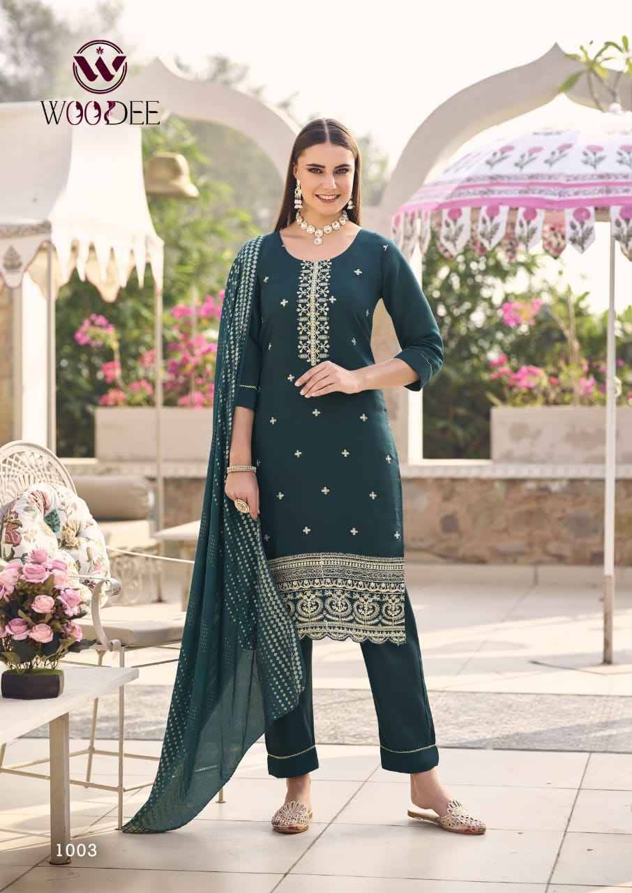 Raashi By Woodee 1001 To 1006 Series Beautiful Festive Suits Colorful Stylish Fancy Casual Wear & Ethnic Wear Viscose Silk Dresses At Wholesale Price