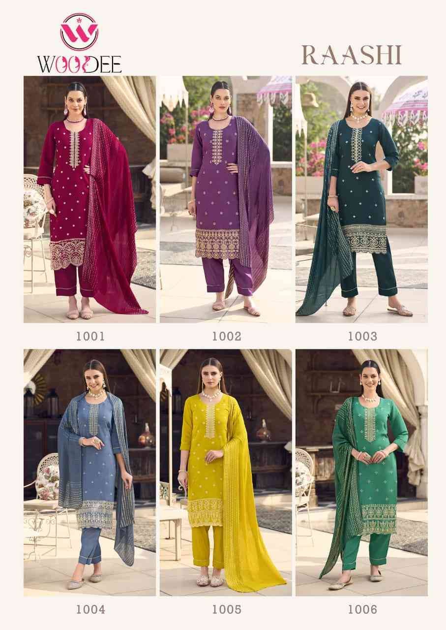 Raashi By Woodee 1001 To 1006 Series Beautiful Festive Suits Colorful Stylish Fancy Casual Wear & Ethnic Wear Viscose Silk Dresses At Wholesale Price