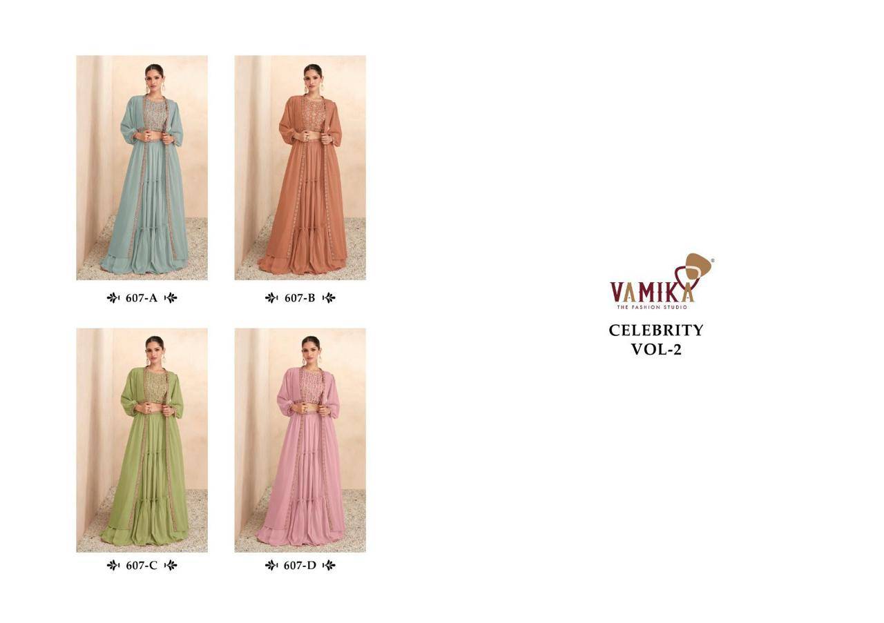 Celebrity Vol-2 By Vamika 607-A To 607-D Series Designer Beautiful Navratri Collection Occasional Wear & Party Wear Fancy Lehengas At Wholesale Price