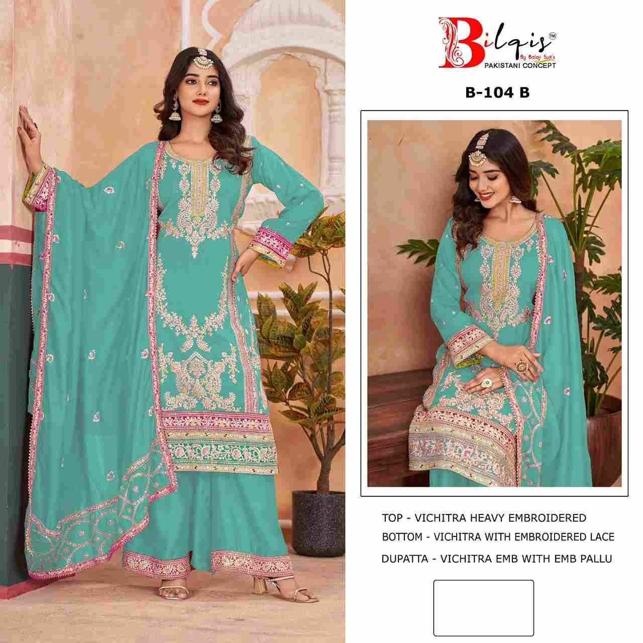 Bilqis 104 Colours By Bilqis 104-A To 104-C Series Beautiful Pakistani Suits Stylish Fancy Colorful Party Wear & Occasional Wear Vichitra Embroidery Dresses At Wholesale Price