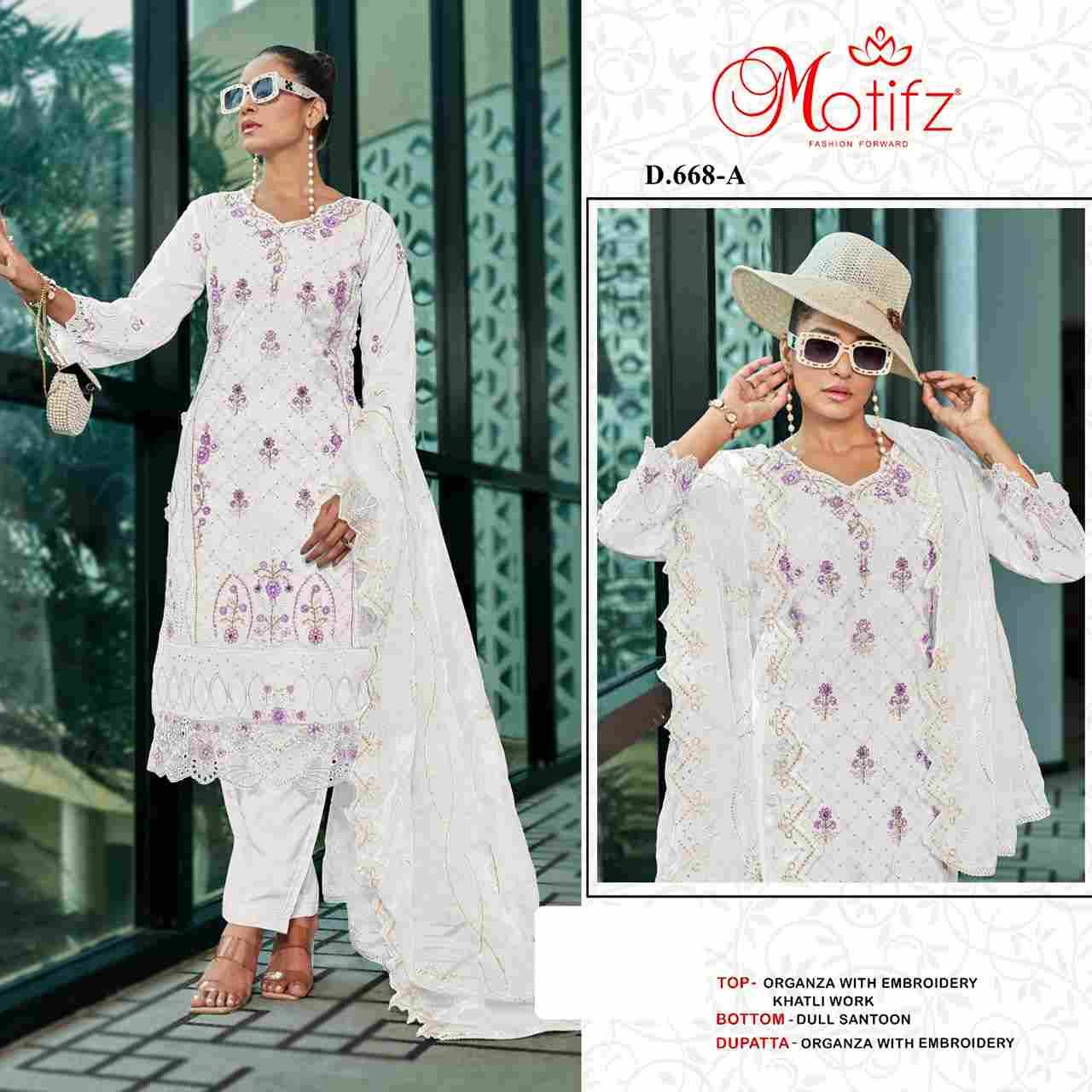 Motifz Hit Design 668 Colours By Motifz 668-A To 668-D Series Beautiful Pakistani Suits Colorful Stylish Fancy Casual Wear & Ethnic Wear Organza Dresses At Wholesale Price