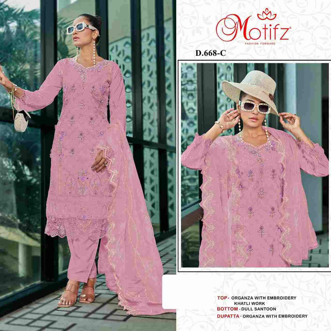 Motifz Hit Design 668 Colours By Motifz 668-A To 668-D Series Beautiful Pakistani Suits Colorful Stylish Fancy Casual Wear & Ethnic Wear Organza Dresses At Wholesale Price