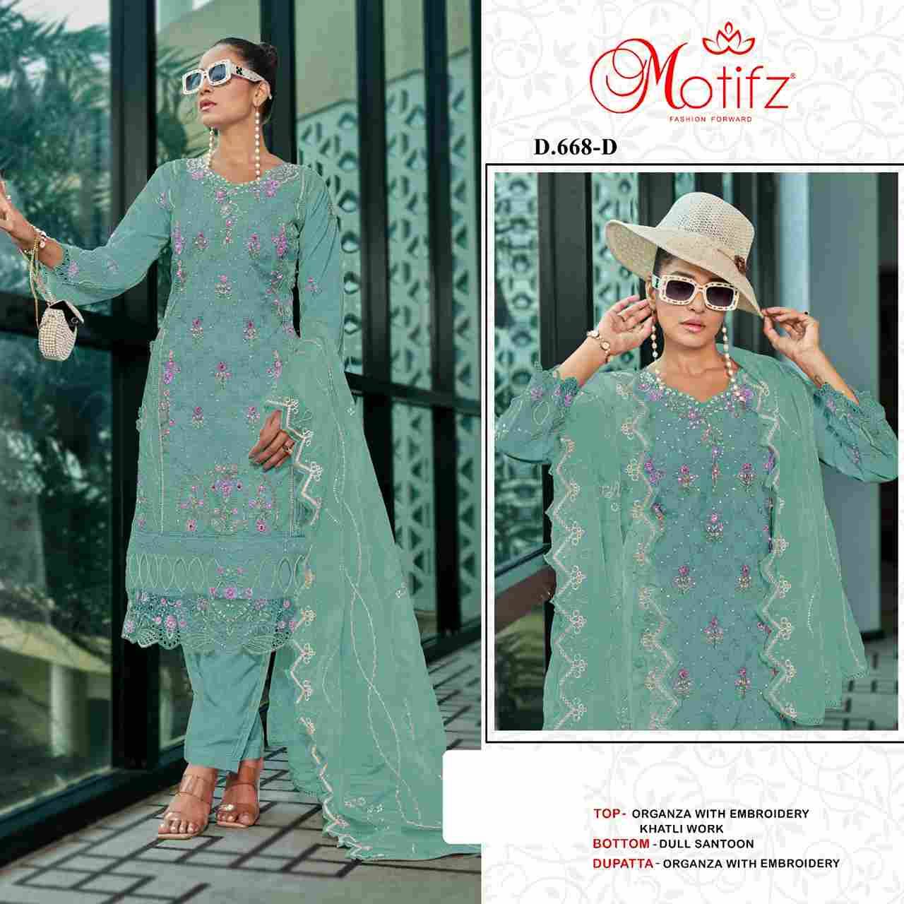 Motifz Hit Design 668 Colours By Motifz 668-A To 668-D Series Beautiful Pakistani Suits Colorful Stylish Fancy Casual Wear & Ethnic Wear Organza Dresses At Wholesale Price