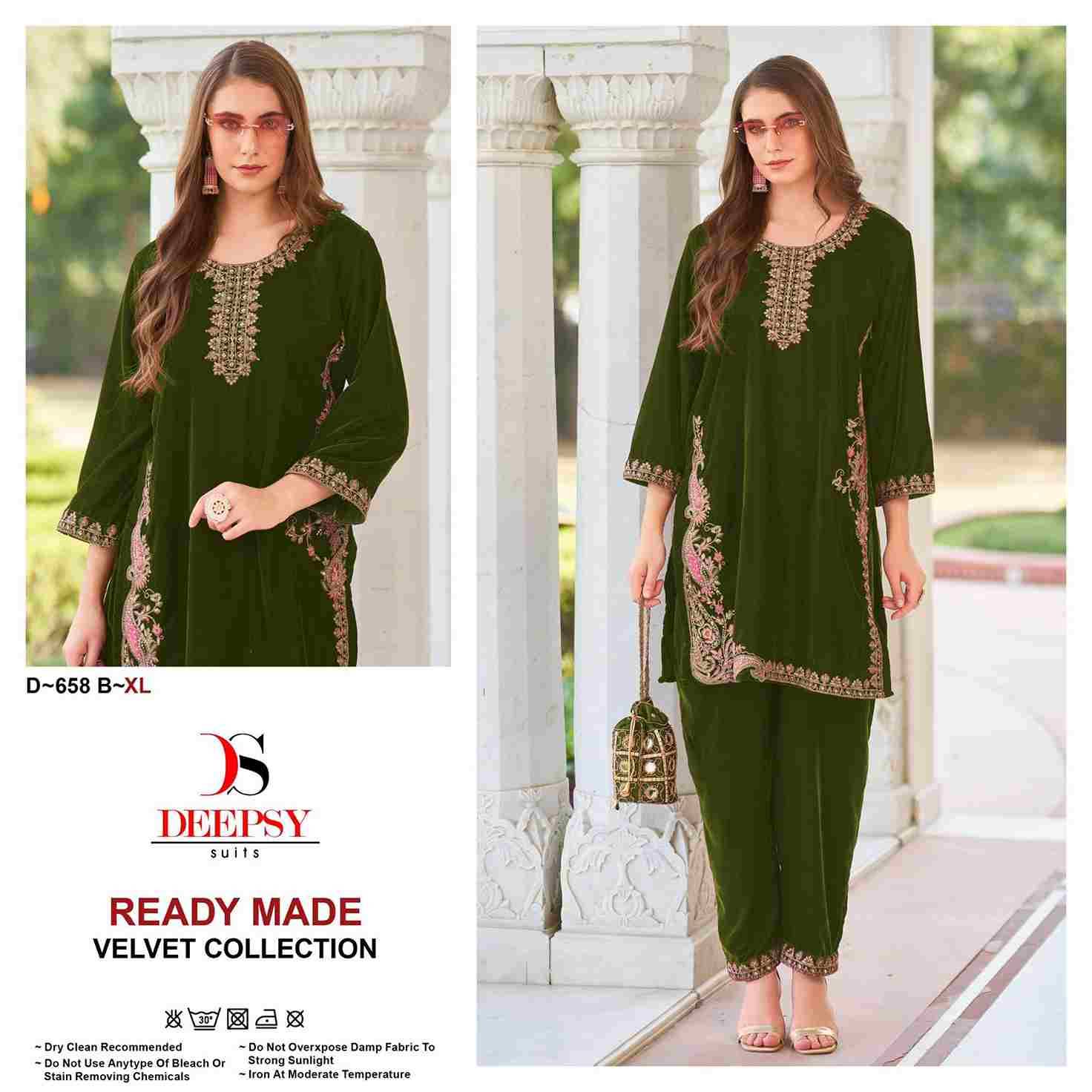 Deepsy Hit Design 658 Colours By Deepsy Suits 658-A To 658-D Series Designer Pakistani Suits Collection Beautiful Stylish Fancy Colorful Party Wear & Occasional Wear Velvet Kurtis With Bottom At Wholesale Price