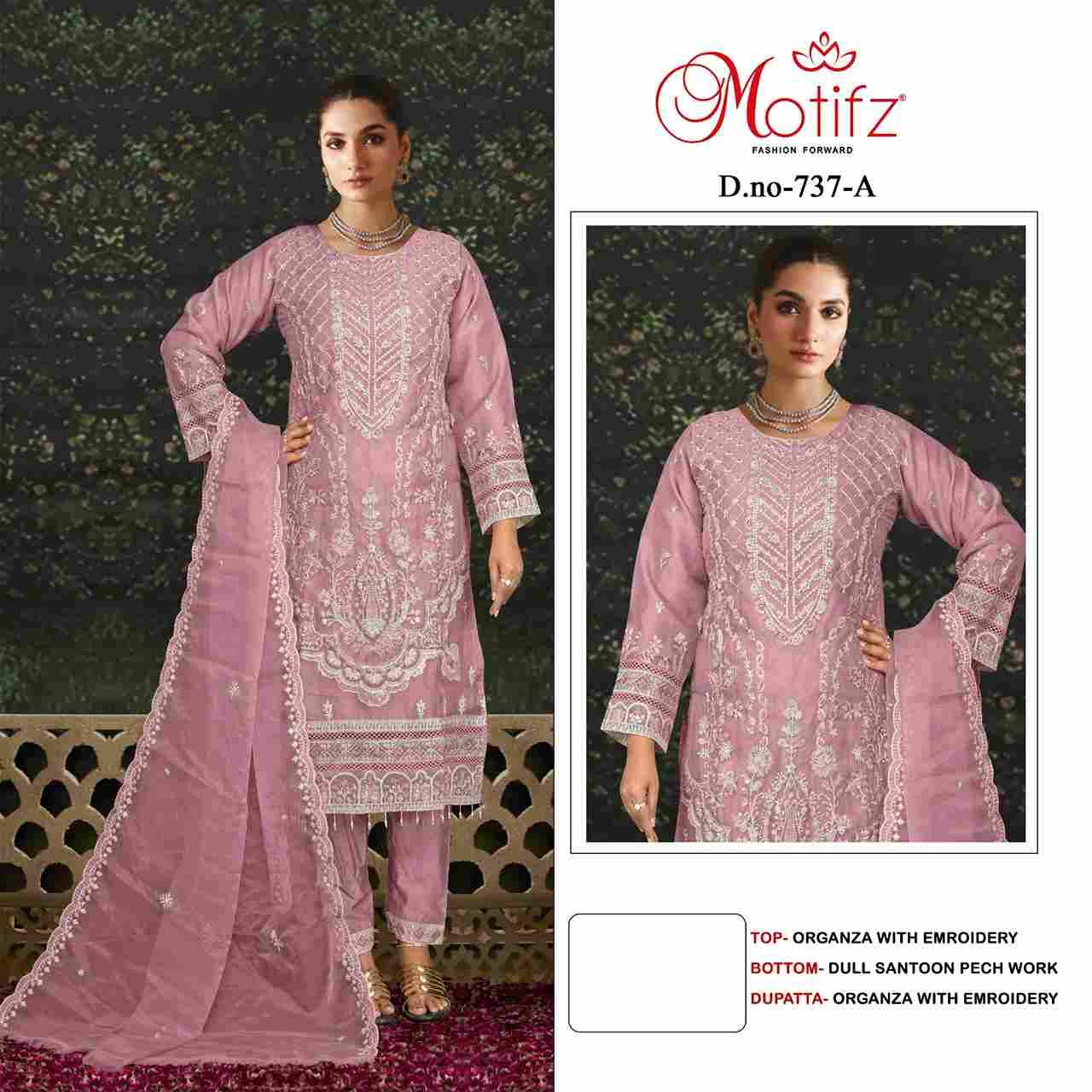 Motifz Hit Design 737 Colours By Motifz 737-A To 737-D Series Beautiful Pakistani Suits Colorful Stylish Fancy Casual Wear & Ethnic Wear Organza Dresses At Wholesale Price