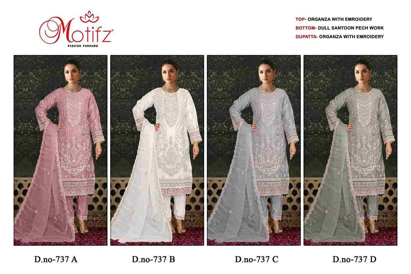 Motifz Hit Design 737 Colours By Motifz 737-A To 737-D Series Beautiful Pakistani Suits Colorful Stylish Fancy Casual Wear & Ethnic Wear Organza Dresses At Wholesale Price