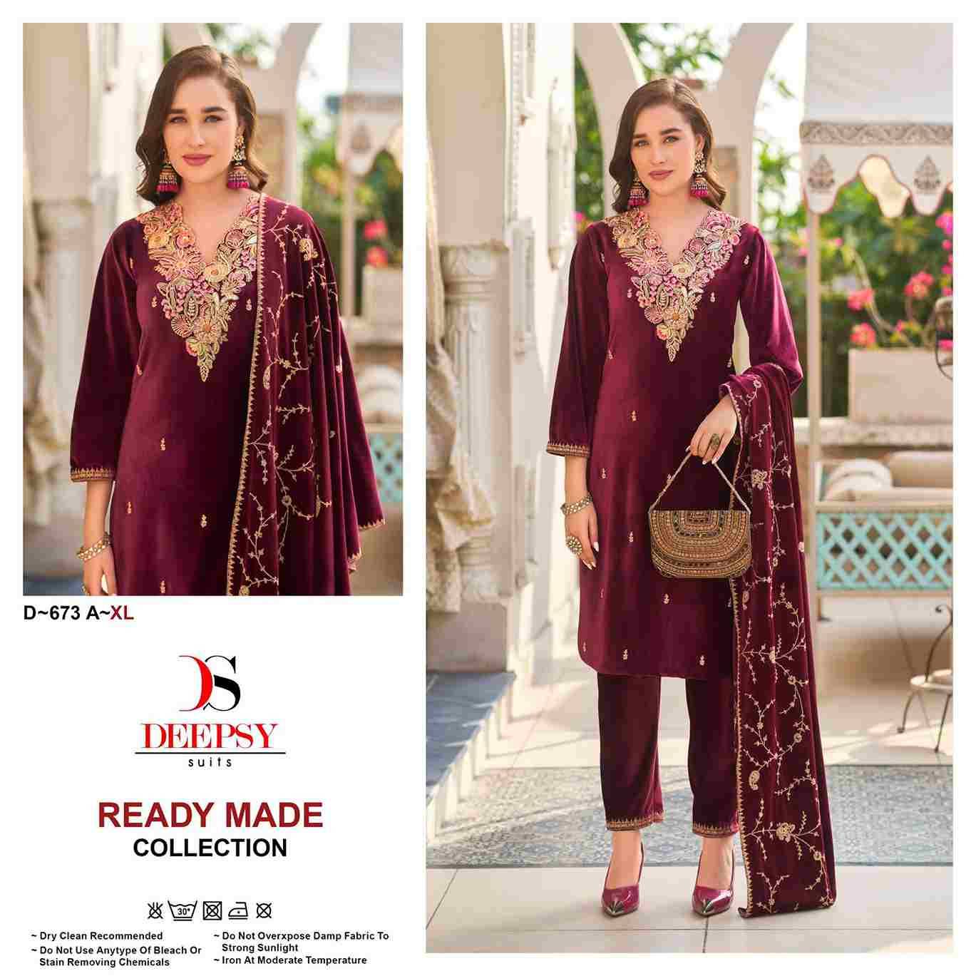 Deepsy Hit Design 673 Colours By Deepsy Suits 673-A To 673-D Series Beautiful Pakistani Suits Colorful Stylish Fancy Casual Wear & Ethnic Wear Pure Velvet Embroidered Dresses At Wholesale Price