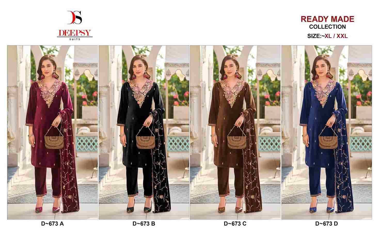 Deepsy Hit Design 673 Colours By Deepsy Suits 673-A To 673-D Series Beautiful Pakistani Suits Colorful Stylish Fancy Casual Wear & Ethnic Wear Pure Velvet Embroidered Dresses At Wholesale Price