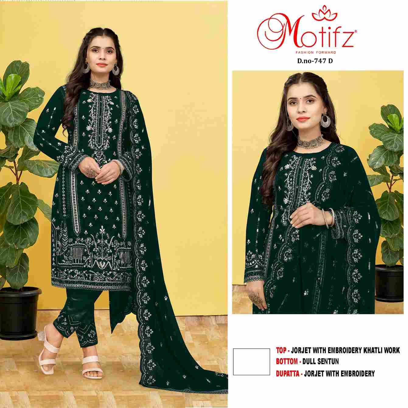 Motifz Hit Design 747 Colours By Motifz 747-A To 747-D Series Beautiful Pakistani Suits Colorful Stylish Fancy Casual Wear & Ethnic Wear Georgette Dresses At Wholesale Price