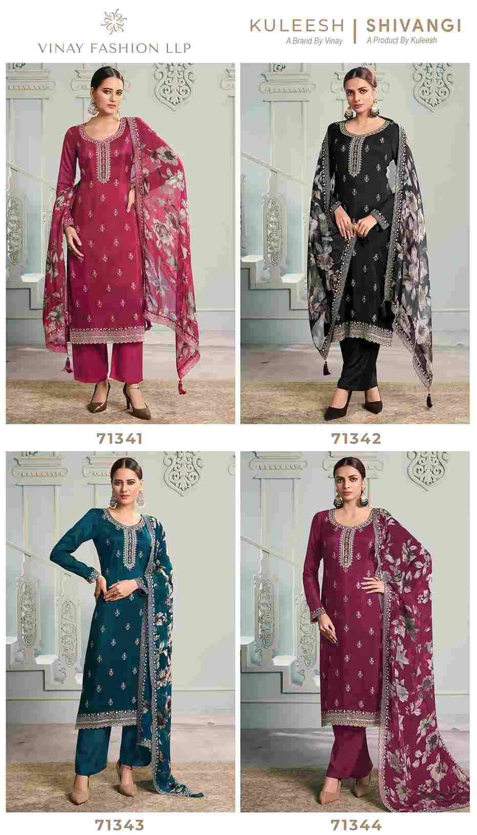 Shivangi By Vinay Fashion 71341 To 71344 Series Designer Festive Suits Collection Beautiful Stylish Fancy Colorful Party Wear & Occasional Wear Silk Dresses At Wholesale Price