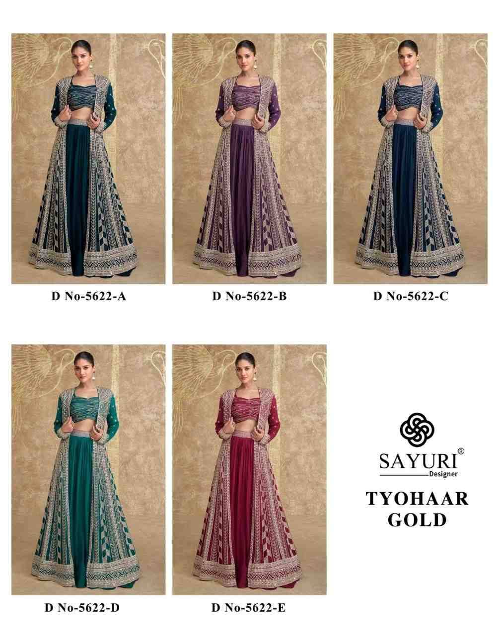 Tyohaar Gold By Sayuri 5622-A To 5622-E Series Festive Wear Collection Beautiful Stylish Colorful Fancy Party Wear & Occasional Wear Chinnon Silk Lehengas At Wholesale Price