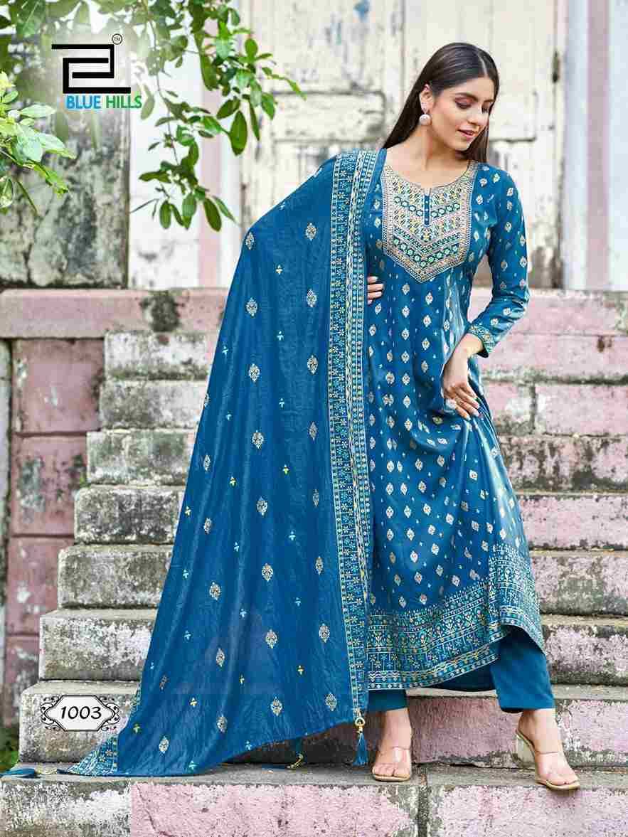 Samaira By Blue Hills 1001 To 1004 Series Beautiful Stylish Festive Suits Fancy Colorful Casual Wear & Ethnic Wear & Ready To Wear Rayon With Work Dresses At Wholesale Price