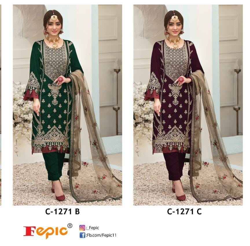 Fepic 1271 Colours By Fepic 1271-B To 1271-C Series Beautiful Pakistani Suits Colorful Stylish Fancy Casual Wear & Ethnic Wear Velvet Embroidered Dresses At Wholesale Price